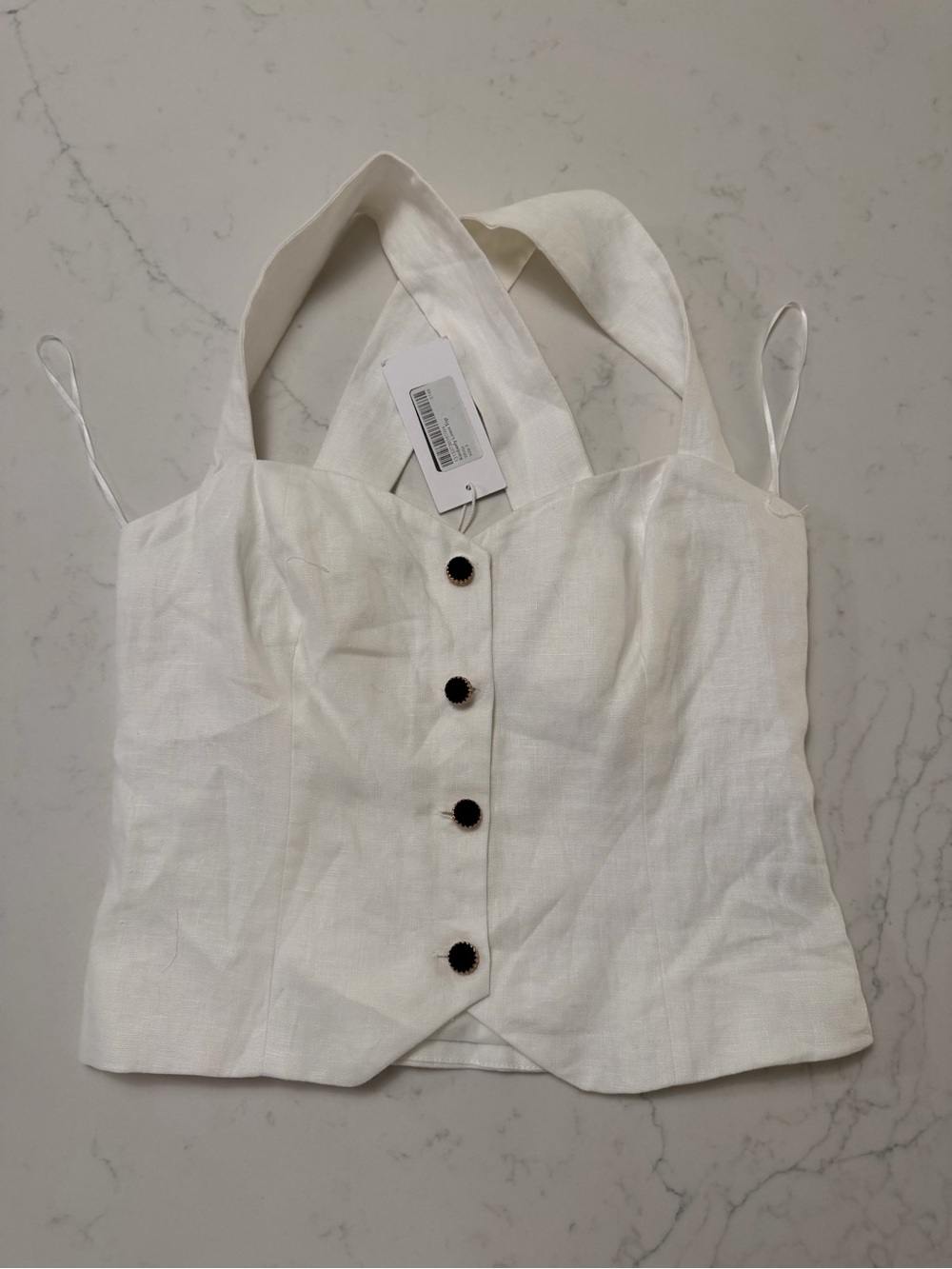 Reformation White Linen-Blend Button Front Halter Tank